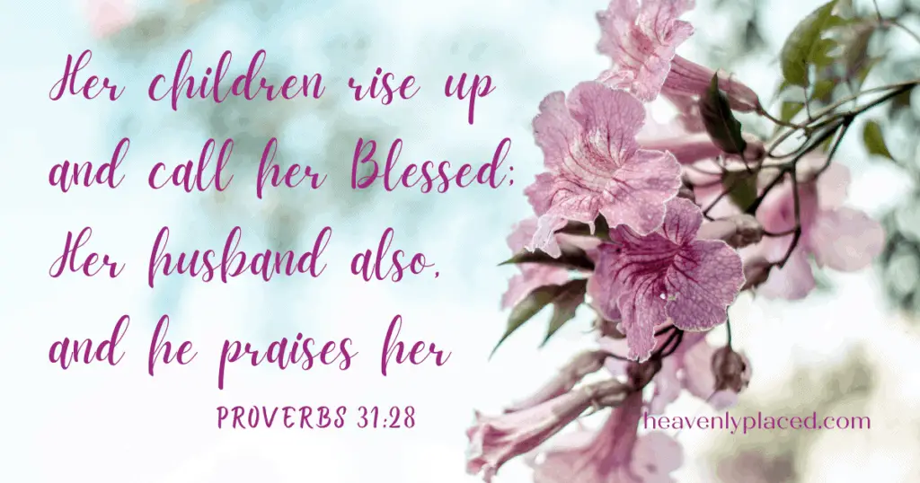 pink flower with Proverbs 31:28